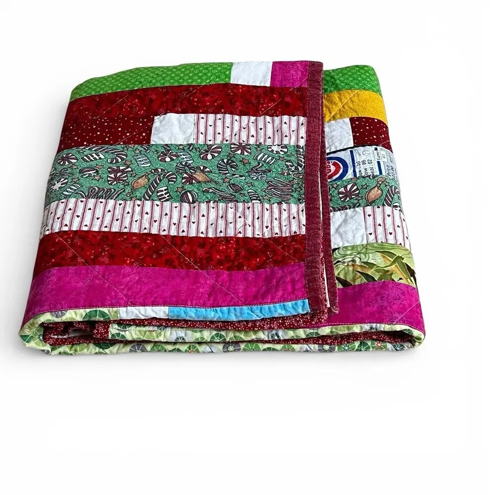Quilt Handmade Colorful Strip Piece 60x43 Lightweight Lap Throw Farmhouse Boho